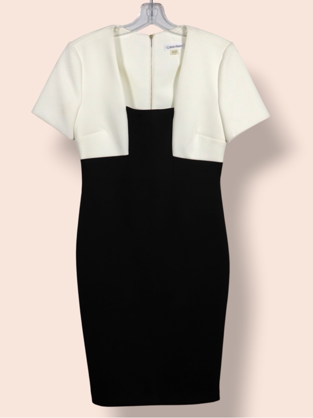 Calvin Klein Black White Colorblock Sheath Dress Size 4 Career Elegant